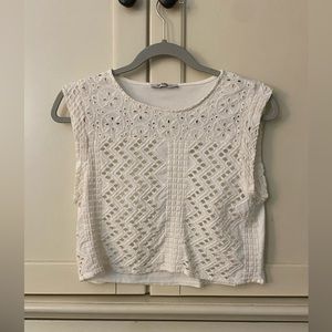 Zara top, white with pattern cutouts